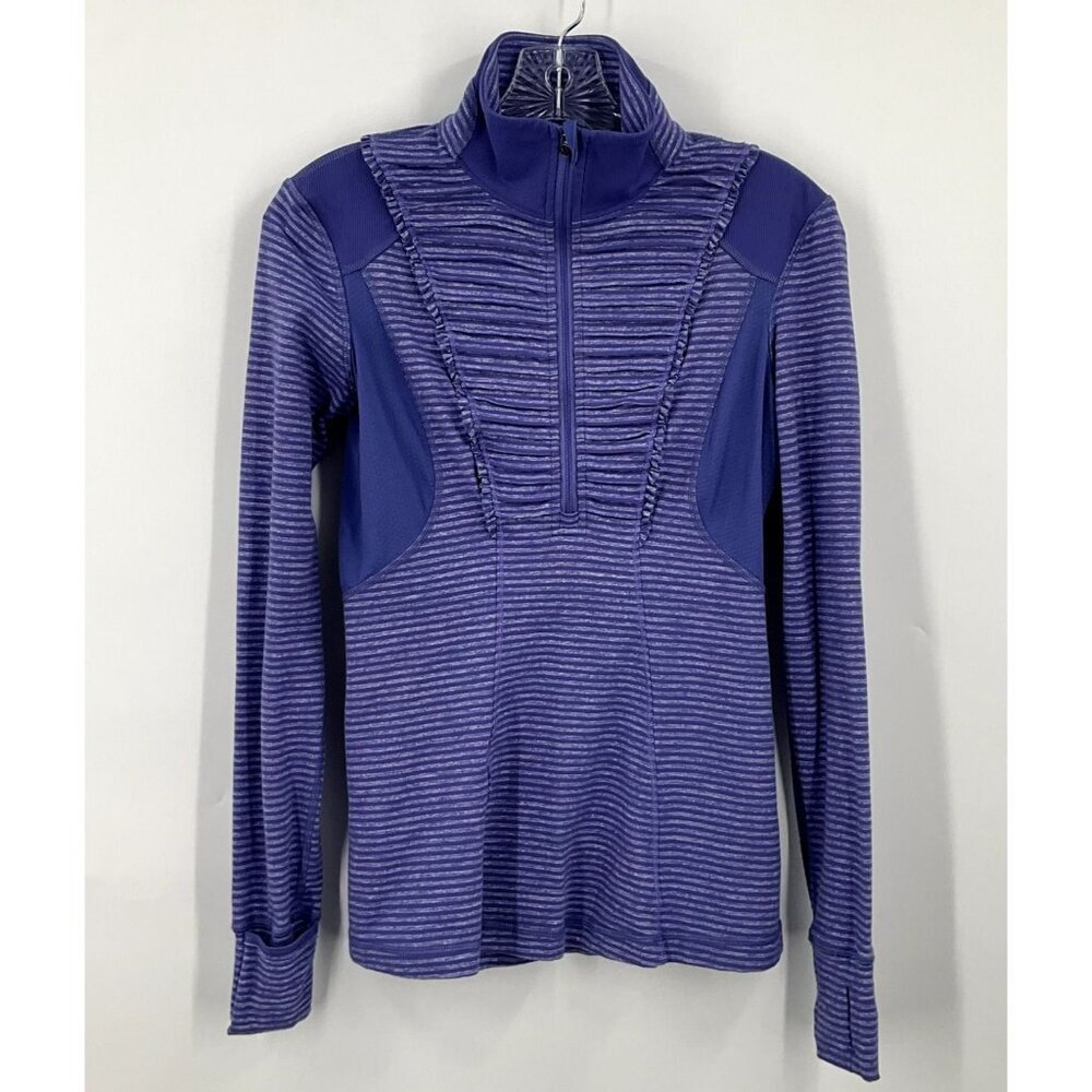 Lululemon Run Your Heart‎ Out Women 4 Purple Ruffled Striped Pullover Zip Pocket